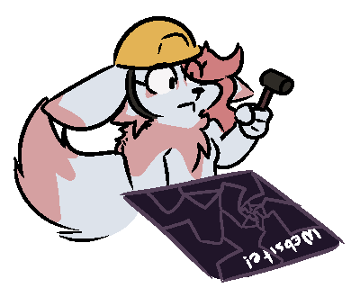 My fursona, Olive, hitting a representation of the website with a hammer